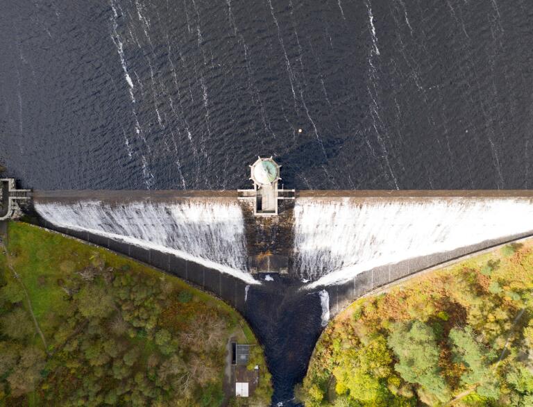 Overhead shot of a dam in spill.