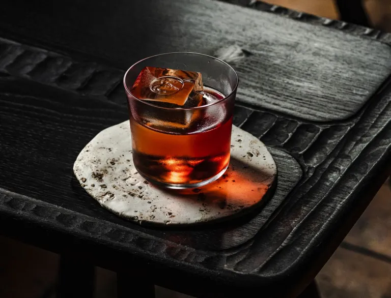 A glass of whiskey served at Ynyshir Restaurant