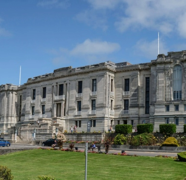 The grand exterior of a national library.