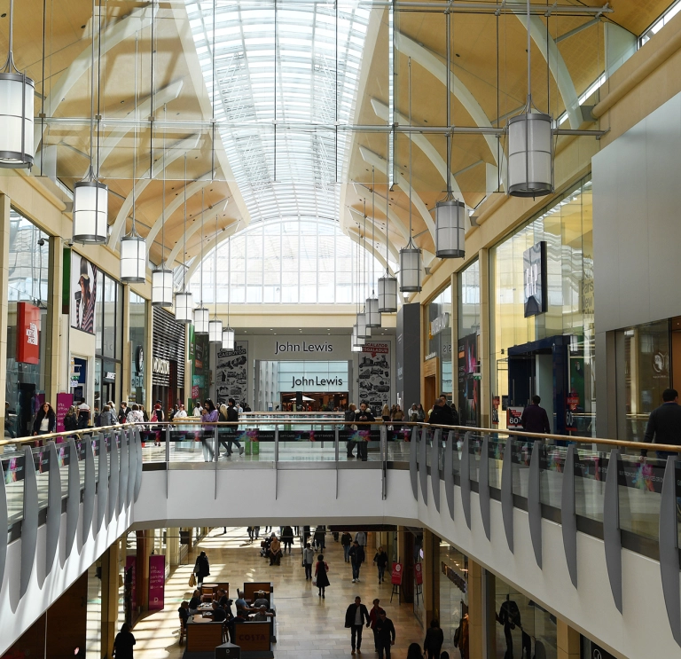 View of walkways on both floors of the shopping centre.