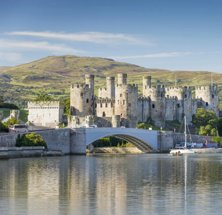 A view overlooking the water towards Conwy Castle 