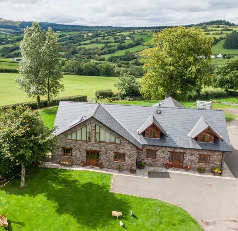 Aerial shot of a stone barn conversion