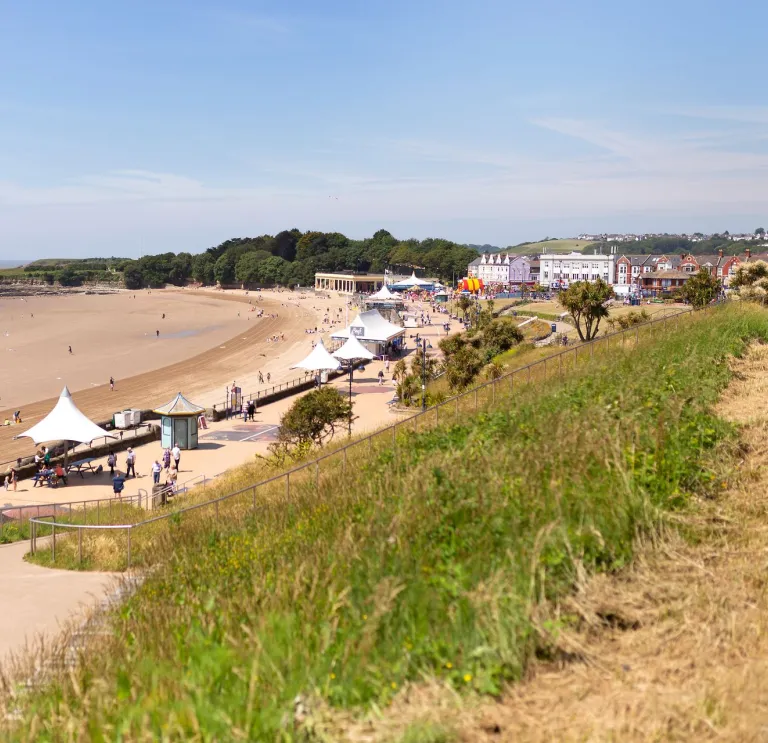 View of a beach and promenade.