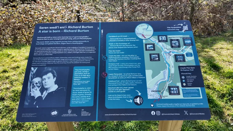 An information board illustrating a walking trail.