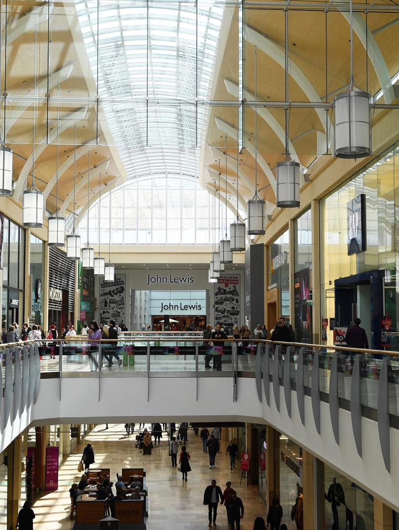 View of walkways on both floors of the shopping centre.
