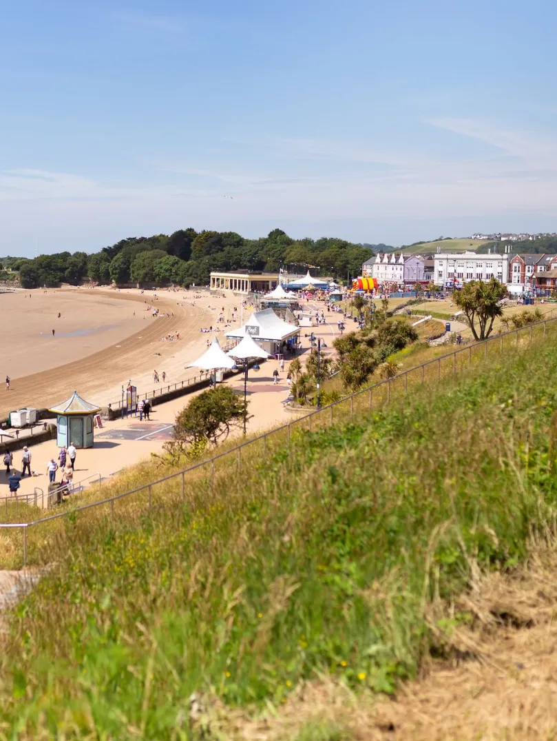 View of a beach and promenade.