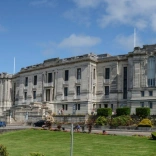 The grand exterior of a national library.