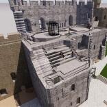 An artistic impression of a new visitor centre at a castle.