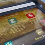 A touch-screen interactive display at a castle.