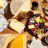 Overhead shot of Welsh cheeses and cheeseboard 